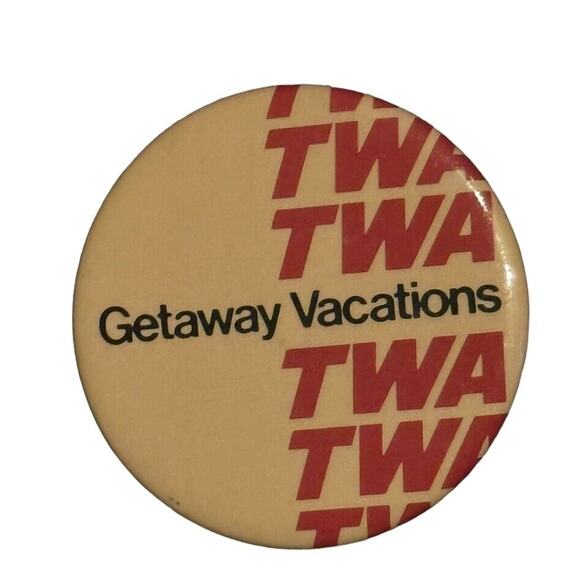 TWA Getaway Vacations Trans World Airlines VTG Pinback Button Pins (2) Airplane - Picture 4 of 5
